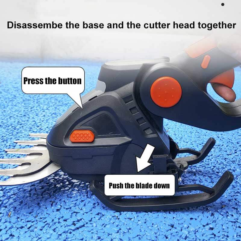 Press the button of both side and push down the base and blade.