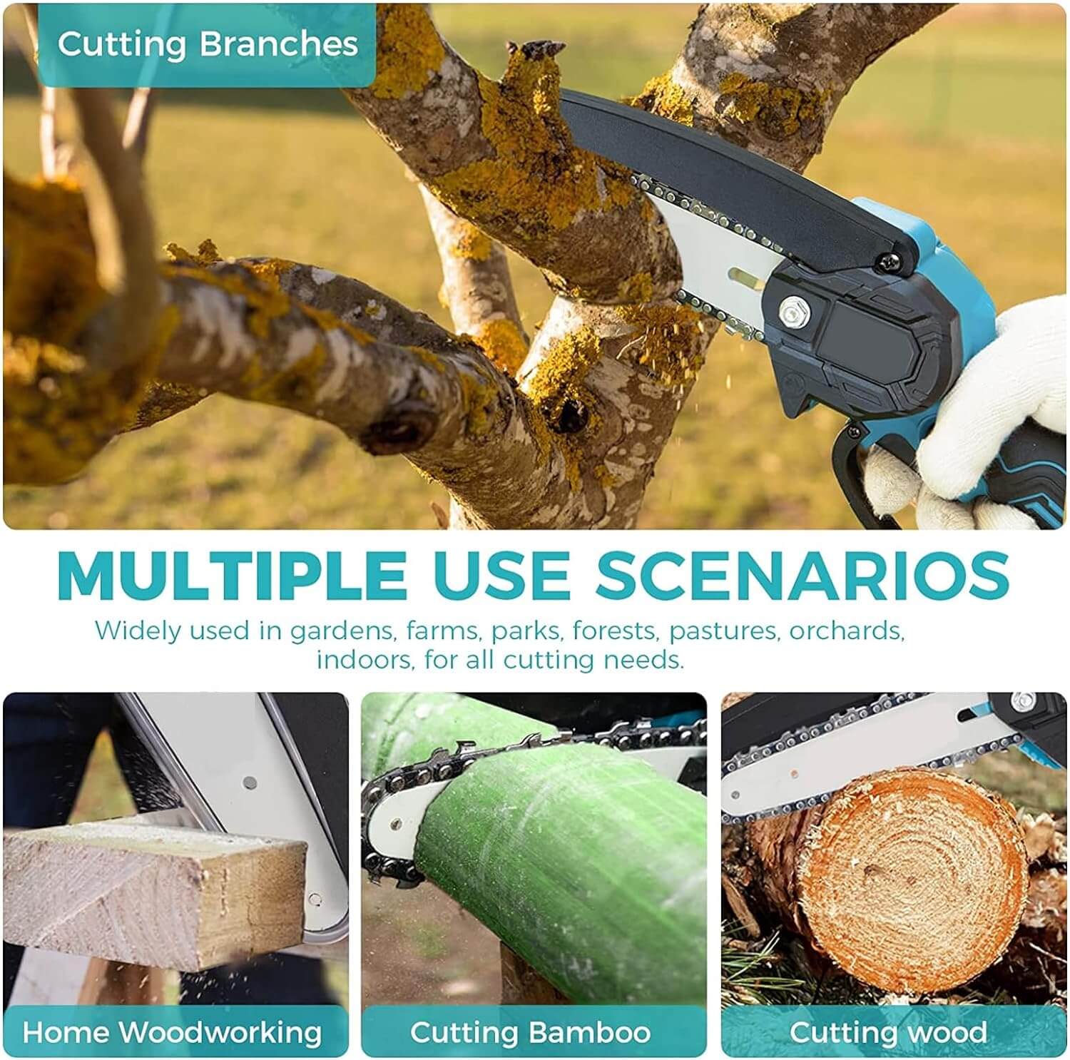 From pruning trees and cutting firewood to trimming branches and DIY projects, this chainsaw is suitable for both professional and home use. Whether in the garden, backyard, forest, or construction site, the iToolMax Cordless Chainsaw excels in providing excellent cutting performance across different environments and tasks. 