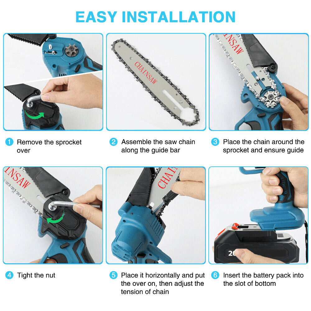 4"/6" Cordless Wood Cutter Chainsaw with 2x Power Batteries