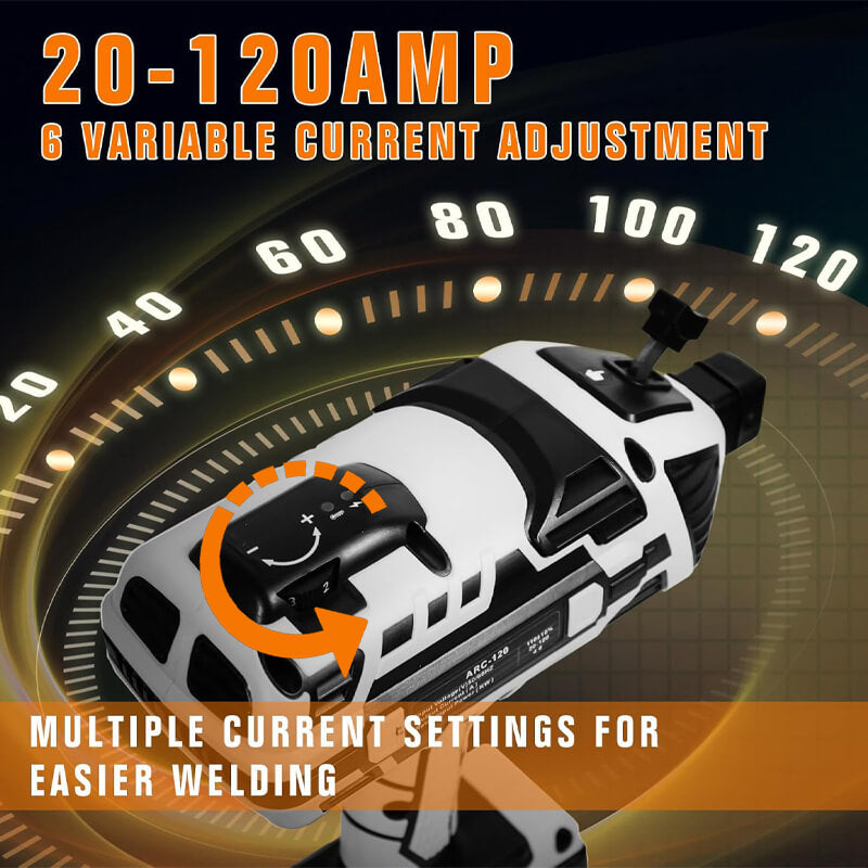 Whether welding sheet or thick plate, it can provide flexibility and control through a simple adjust knob to adjust 6 variable current, making welding easier, to achieve ideal welding effect. The larger the current, the higher the welding heat and the greater the welding strength. Adjust the gear number according to your needs.