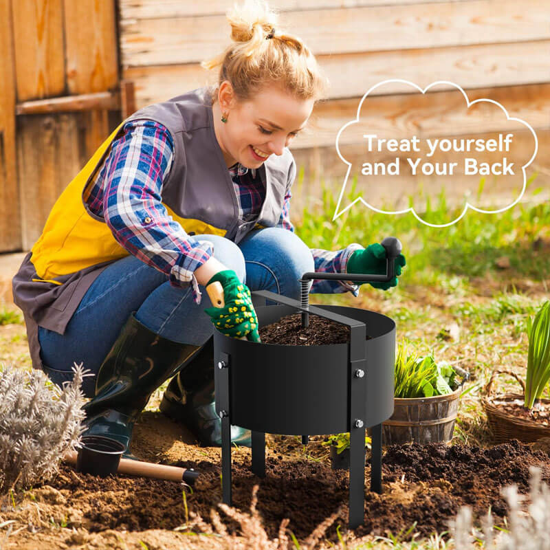 Use this efficient rotary soil sieve to relieve your back pain and make your gardening work easier. No longer have to endure back pain from long hours of manual soil sifting, effortlessly and quick to sift sticks, rocks, worm castings and sundries stuff from soil, make sifting not a tiring and slow process.