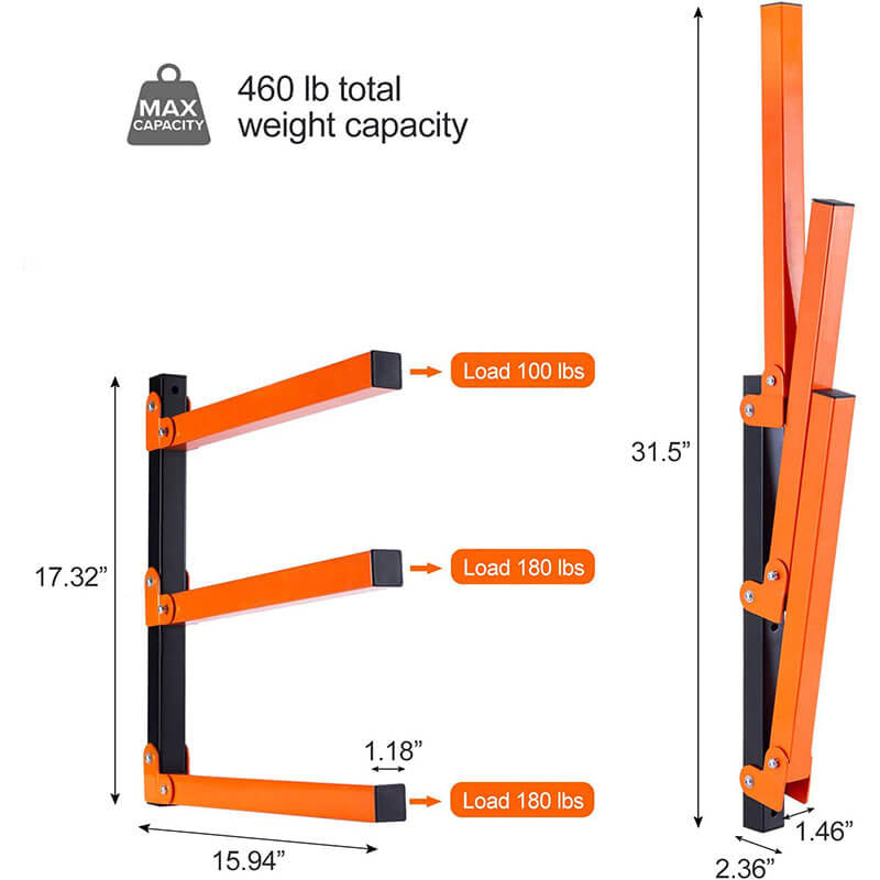 Made of durable and scratch-resistant alloy steel material, no bending or collapsing. The top layer can bear 100 lbs, and the below layers can bear 180 lbs each, 460 lbs total of 2pcs, much larger capacity than others. When not in use, you can fold the pole upwards to saves space.