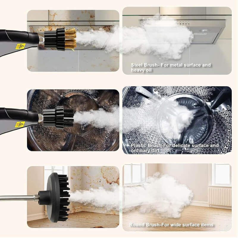 Are you still worried about not being able to remove stubborn stains?iToolMax All-in-one Pressurized Steam Cleaner can generate 229°F/105°C temperature and 4.5bar pressure steam in 15s, quickly decompose stains, strongly remove stubborn greasy dirt and stains, make the car, sofa, floor, metal and more surface look new in a few minutes. Comes with 4 nozzles for different cleaning needs.