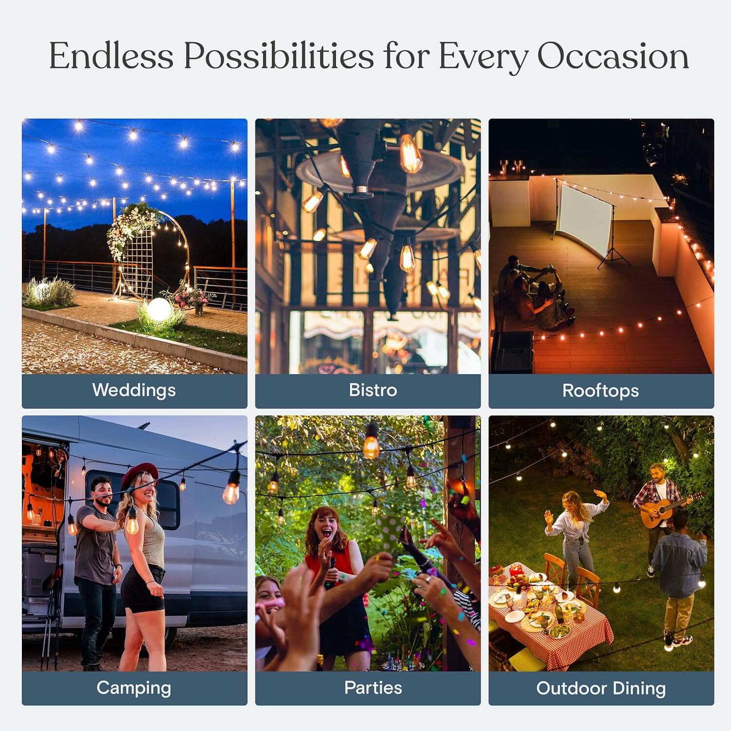 iToolmax Solar String Lights can illuminate the outdoor space outside your house at any time, for example, your garden, outdoor dining areas, pergolas, arbors, backyard, patios and deck and even trees and bushes. Add warmth and charm to the landscape.